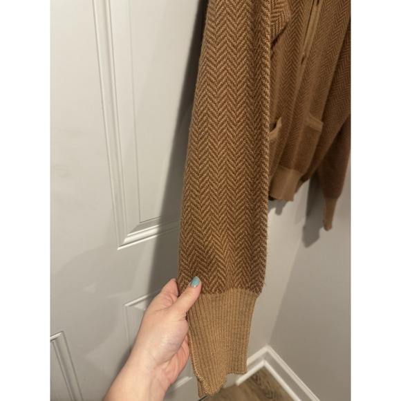 Vintage Ralph Lauren Camel Brown Herringbone Camelhair Cardigan Men's XL 80s/90s - Picture 5 of 15